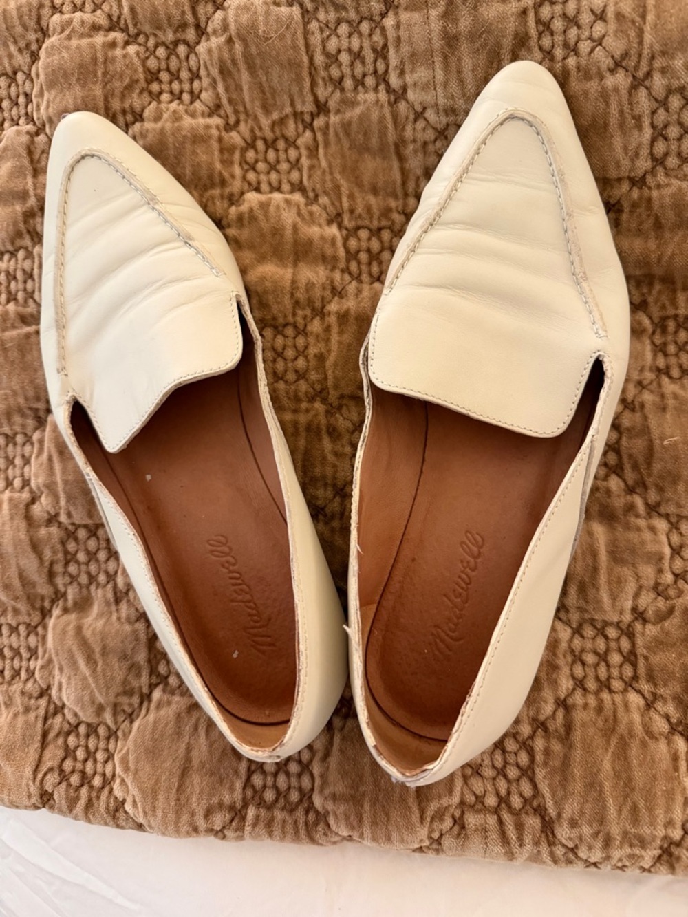 Madewell Ivory Leather Pointed Slip-On Loafers